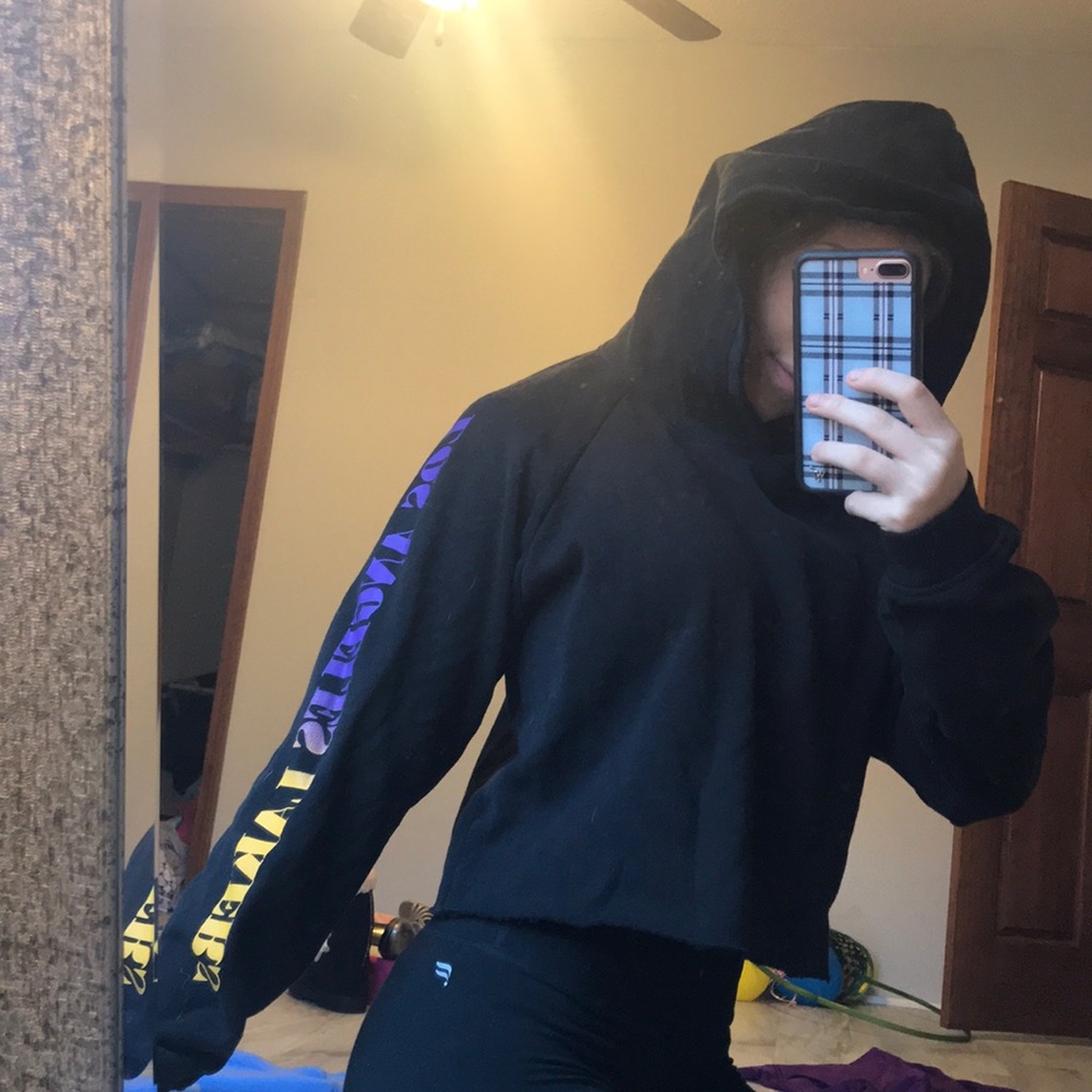 black cropped lakers hoodie
